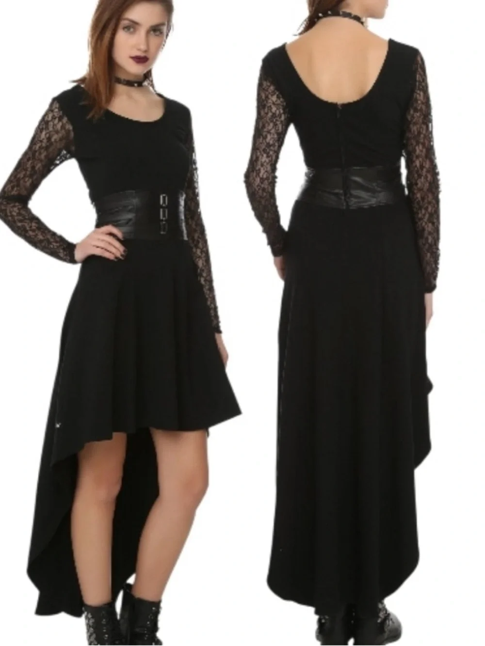 Royal Bones by Tripp nyc High Low Dress black gothic lace sleeve - Picture 1 of 3